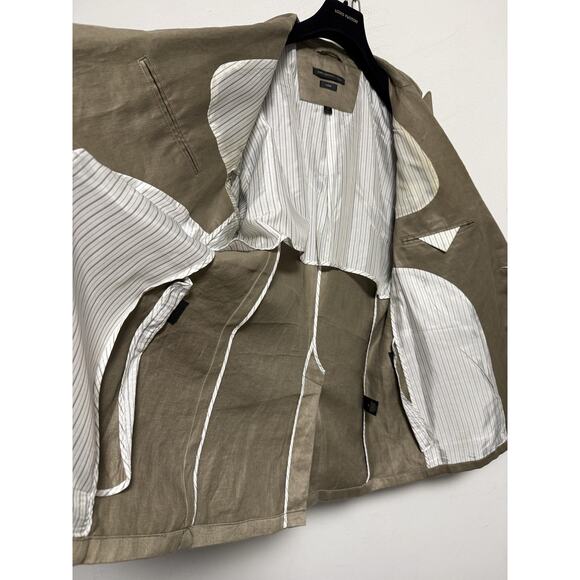 John Varvatos USA Blazer Mens 46 Khaki Linen Luxe Two Button Notch Lapel Jacket - Picture 10 of 16